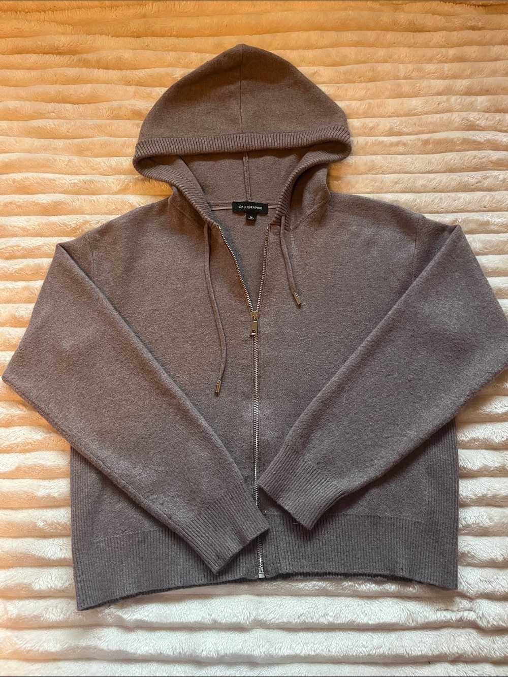 Calligraphie Brown Heather Full-Zip Hooded Sweater - Medium